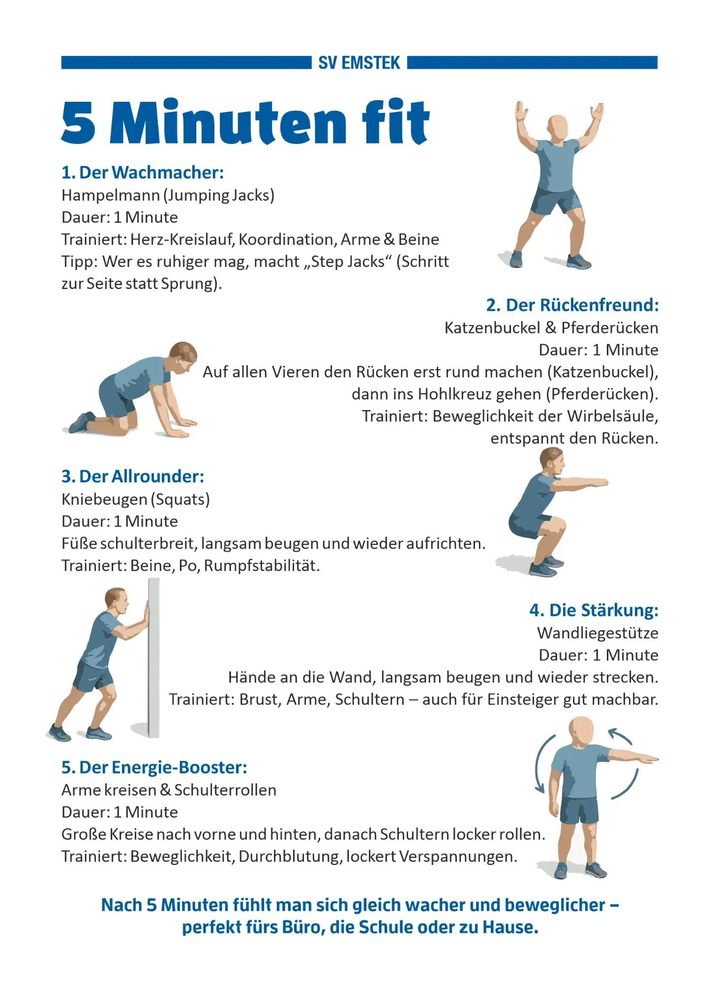 Innenseite des SV-Emstek-Magazins mit fünf kurzen Fitnessübungen