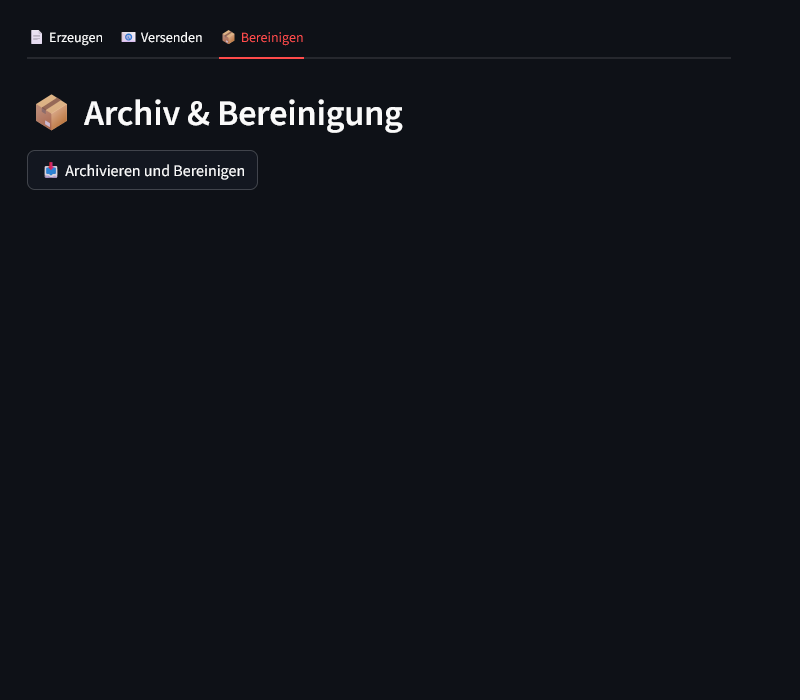 Anwendungsansicht zum Archivieren und Bereinigen abgeschlossener Vorgänge