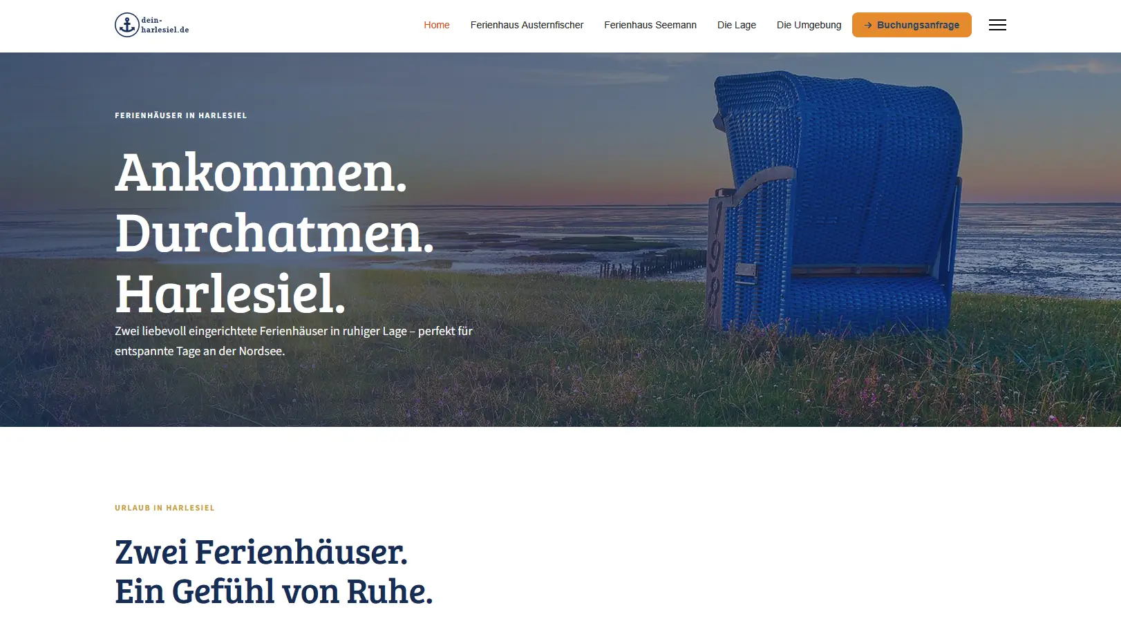 Startseite der Ferienhaus-Website Dein Harlesiel