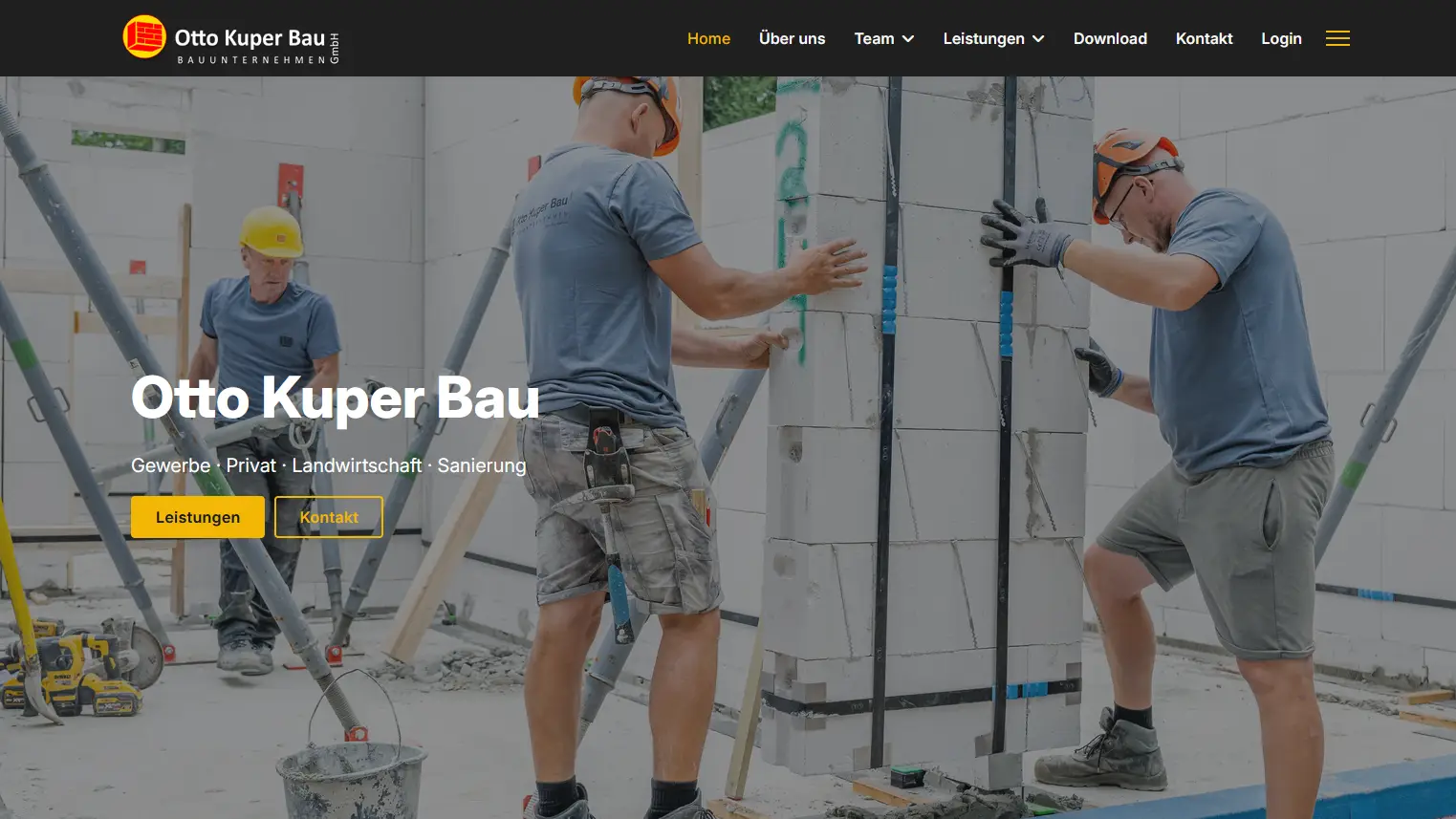 Startseite der Website von Otto Kuper Bau