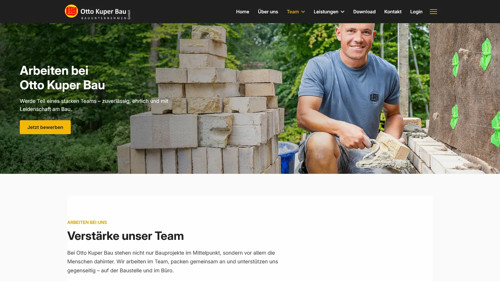 Karrierebereich der Website von Otto Kuper Bau